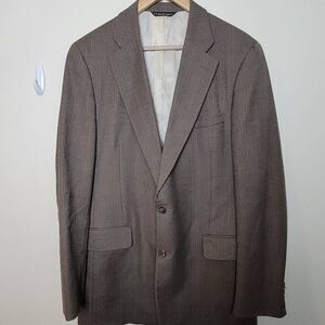 Paul Stuart Sport Coat Blazer Brown Plaid 41 Long Lined Single Vent 2 button Fla